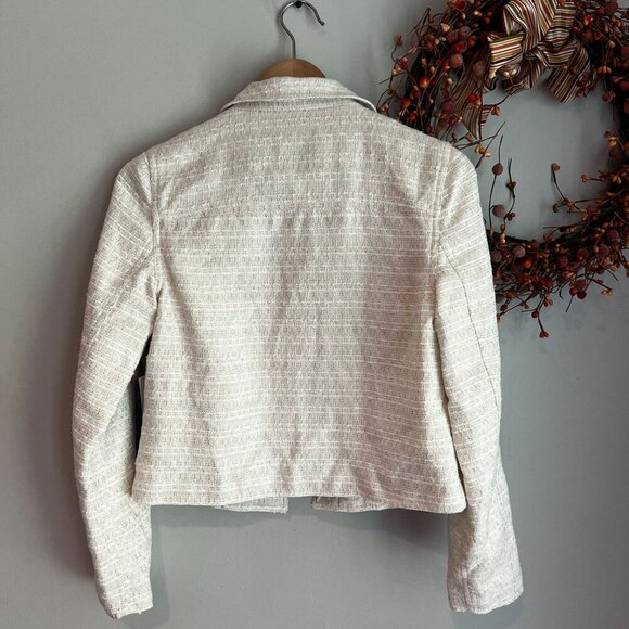 Halogen Nordstrom Womens Tweed Blazer Jacket Sz 2 Ivory Gold - Picture 7 of 10